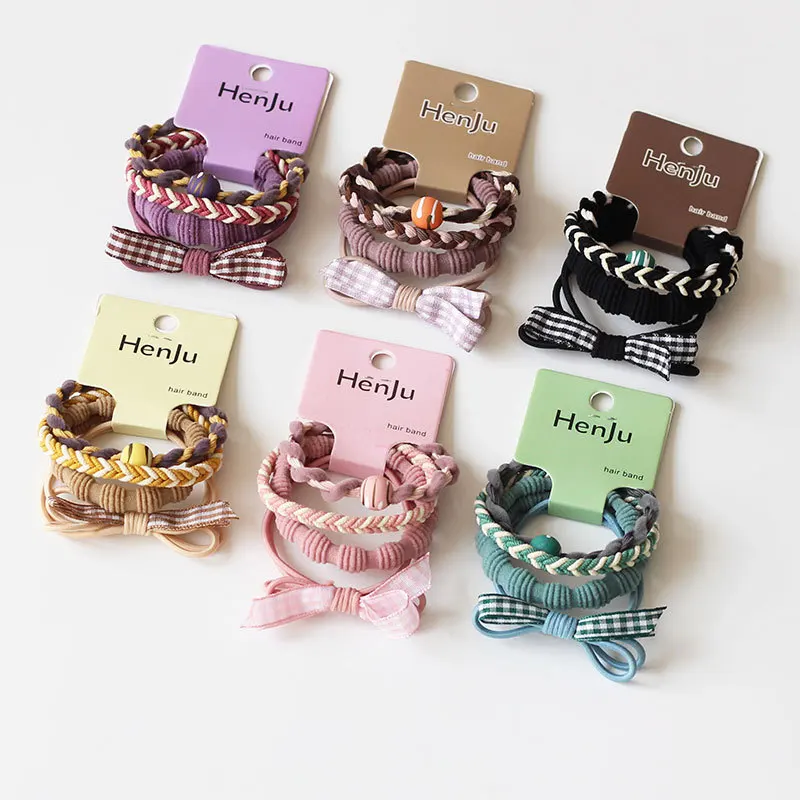 1set 1pcs 2026 New Korean Milk Coffee Plaid Hair Ties High Elastic Non Damage for Kids Girls Cozy Winter