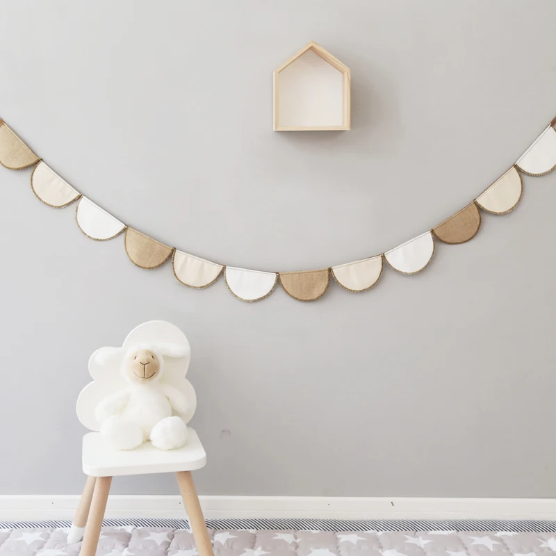 Nordic Wall Hanging Decoration Garland Flags String Cotton Ramie Kids Room Background Decorative Flag Garland Home Party Wedding