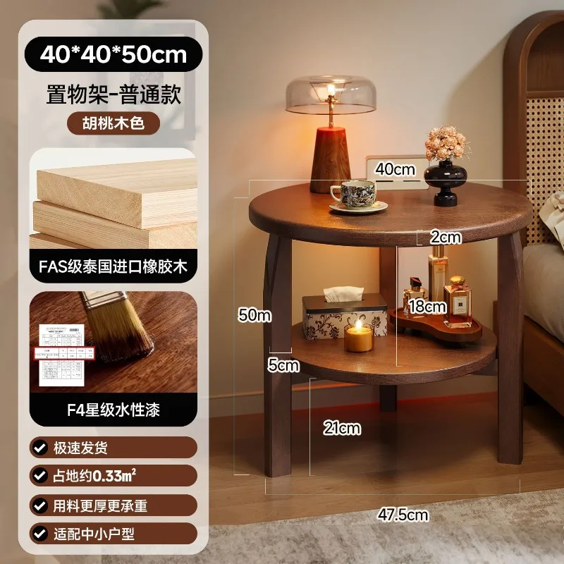 All Solid Wood Medieval Nightstand, Creative Round Side Shelf for Home Bedroom Bedside Decor