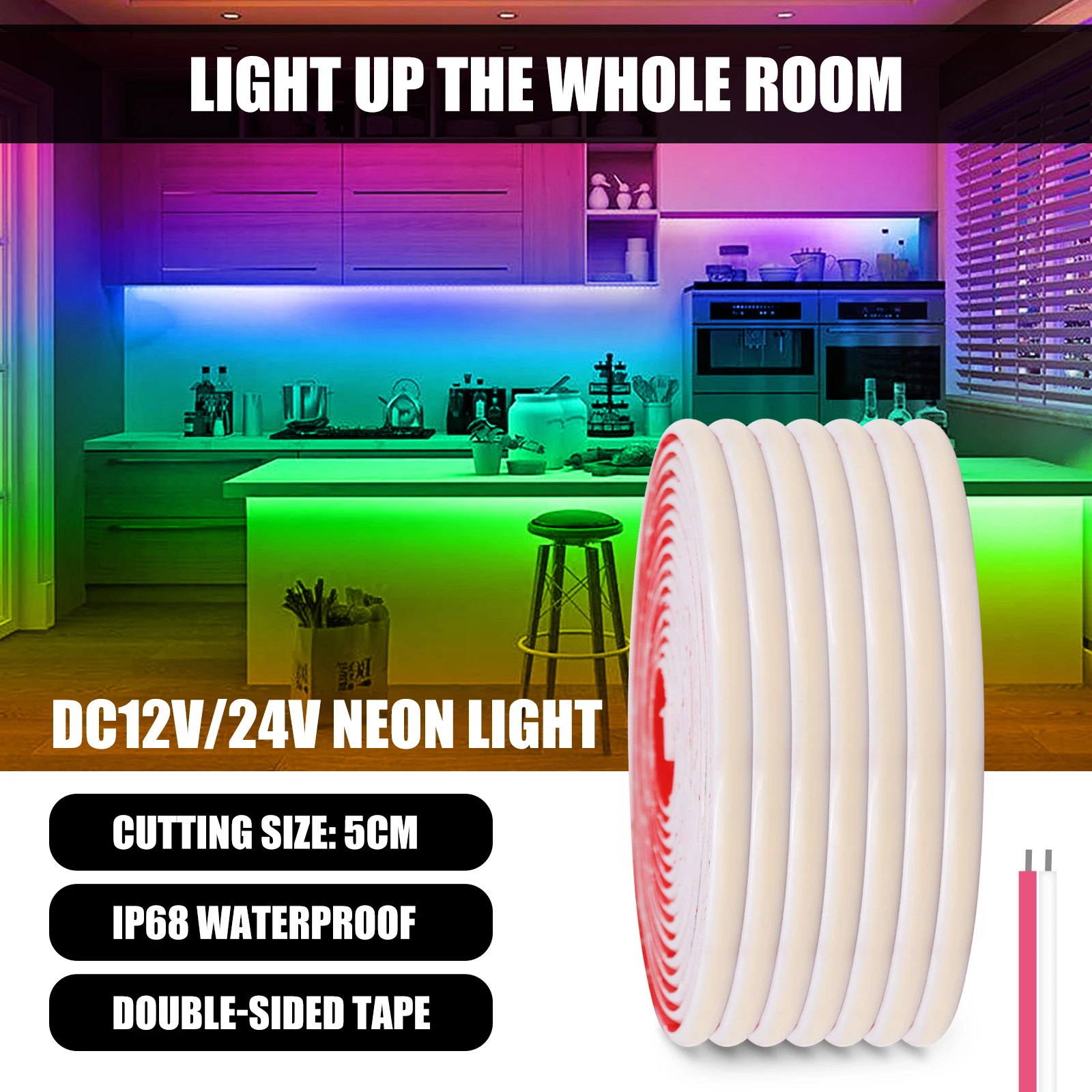 12V/24V 320Leds/m COB LED Strip Light IP68 Waterproof Flexible Ribbon Tape Linear Lighting White/Ice Blue/Pink/Yellow/Pink/Red