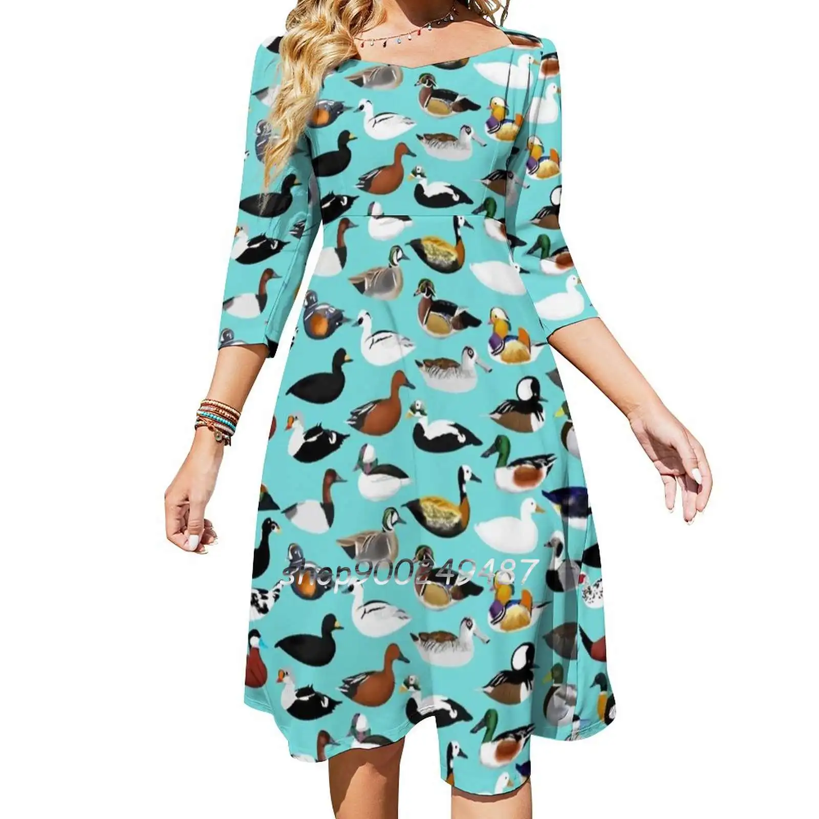 Duck Duck Flare Dress Short and Long Sleeve Dresses Fashion Printed Dress Ducks Water Fowl Birds Mallard Scoter Teal Smew