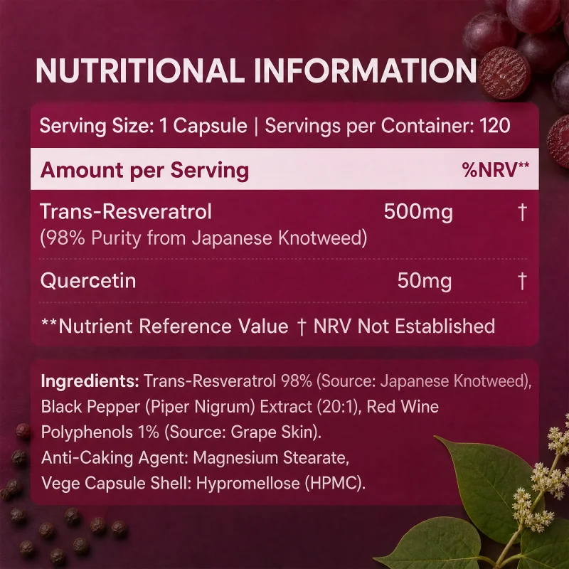Trans Resveratrol - Anti-aging, Helps Boost Energy, Promotes Cell and Skin Health, Neuroprotection and Sleep Improvement
