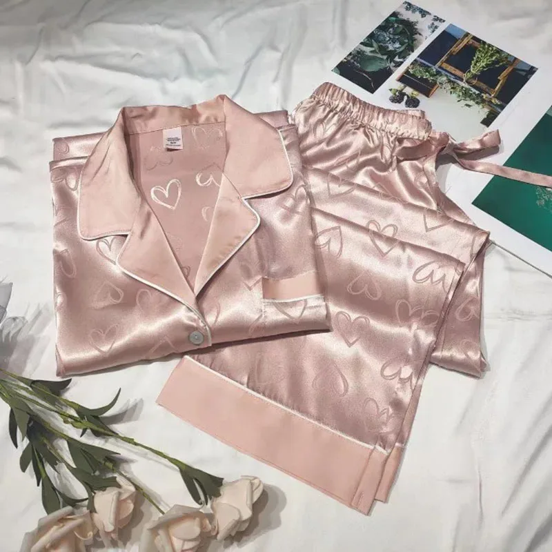 Ice Silk Pajamas Women Long Sleeve Lace Green Premium Sense Two Piece Sweet Homewear Love Blue