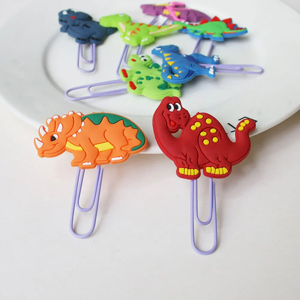 

8 Pcs Paper Clip Dinosaur Bookmark Scrapbook Pvc Animal Color Animal-shaped Clips