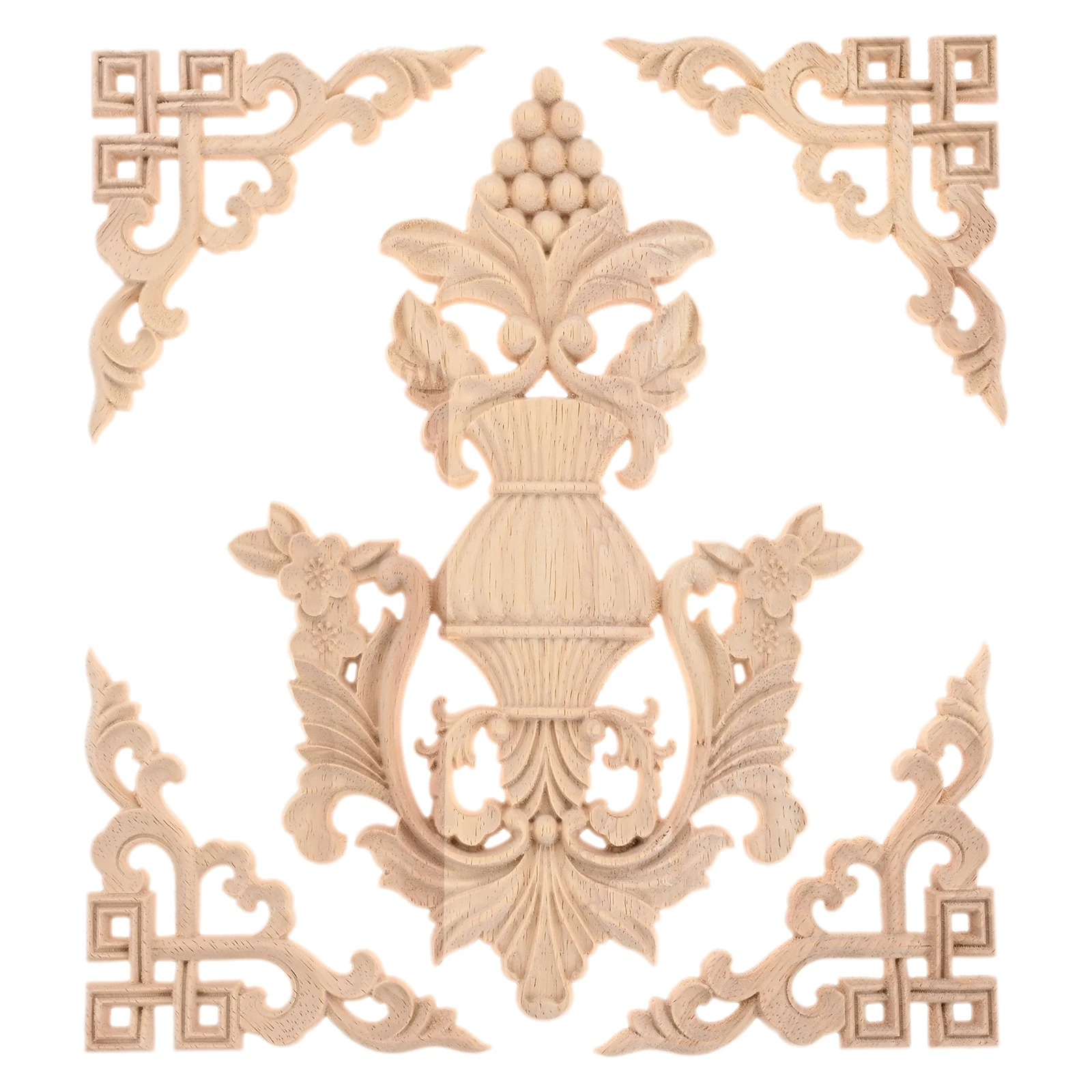 

5Pcs Unpainted Wood Appliques Onlays Wood Carved DIY Color Wood Appliques Onlays Bed Door Cabinet Wardrobe Furniture Decorative