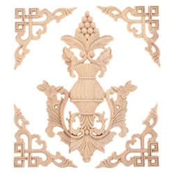 5Pcs Unpainted Wood Appliques Onlays Wood Carved DIY Color Wood Appliques Onlays Bed Door Cabinet Wardrobe Furniture Decorative