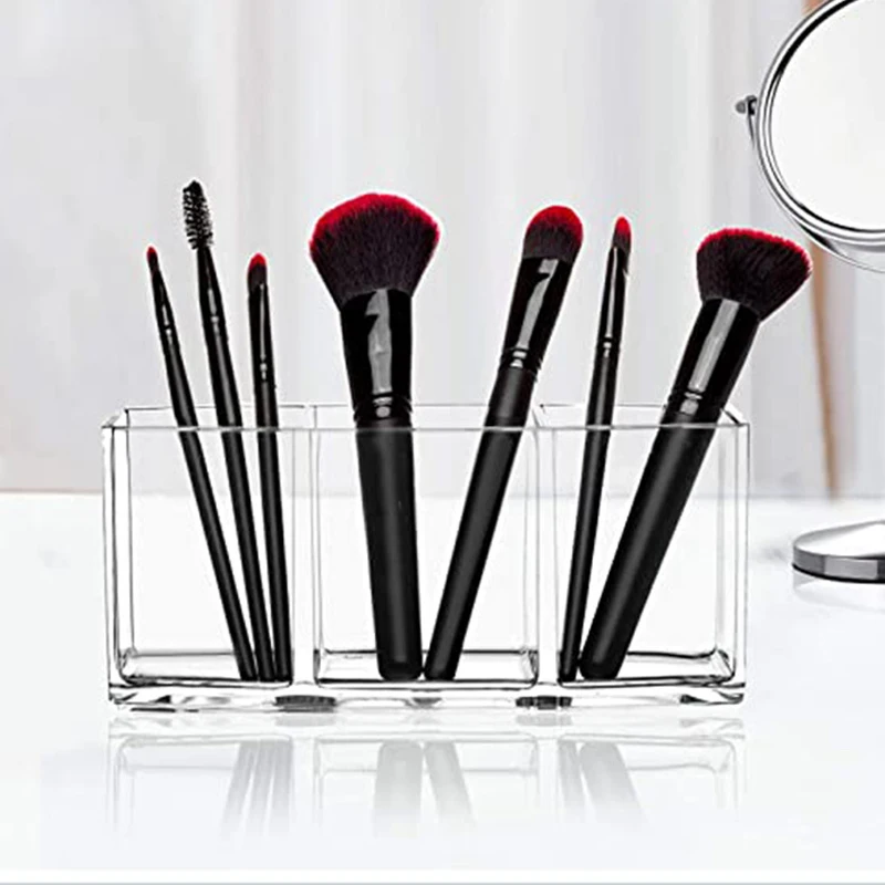 Support de rangement pour pinceaux de maquillage à trois compartiments, support de rangement pour crayons à sourcils, boîte de rangement transparente de grande capacité, porte-stylo de papeterie 1 pièces