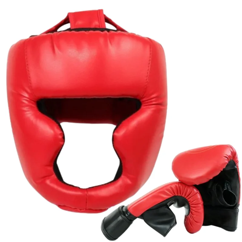 1 piair Boxing Gloves and 1 piese Helmet Taekwondo Head gear muay Thai Headgear, Adult Sanda Training Protective Equipment