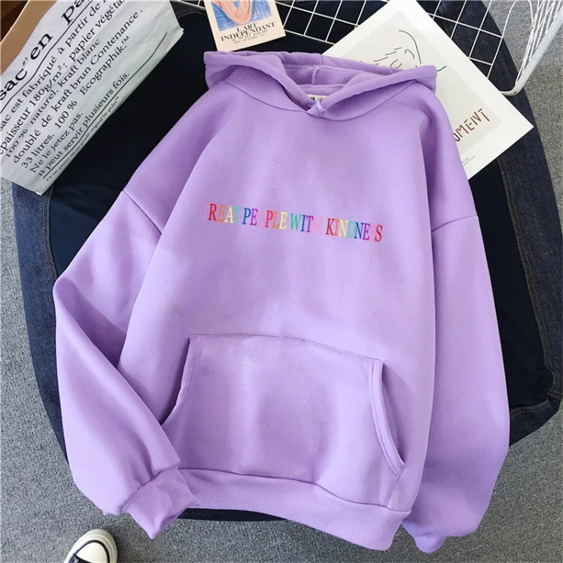 TREAT PEOPLE WITH KINDNESS Letter Printed Cotton Y2K Women's Hoodie Fashion Hip-hop Autumn Women's Hoodie Street Clothing