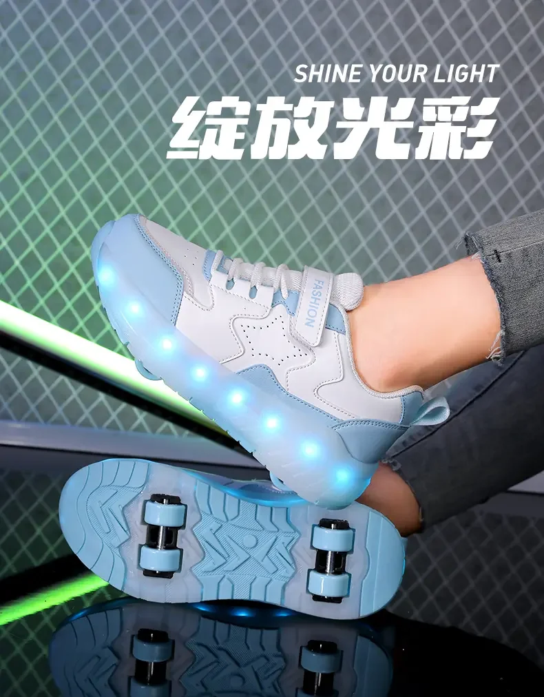 2025Flash обувь для детей, кроссовки для двойных роликовых коньков для мальчиков, невидимые автоматические роликовые туфли для школьников, легкая обувь