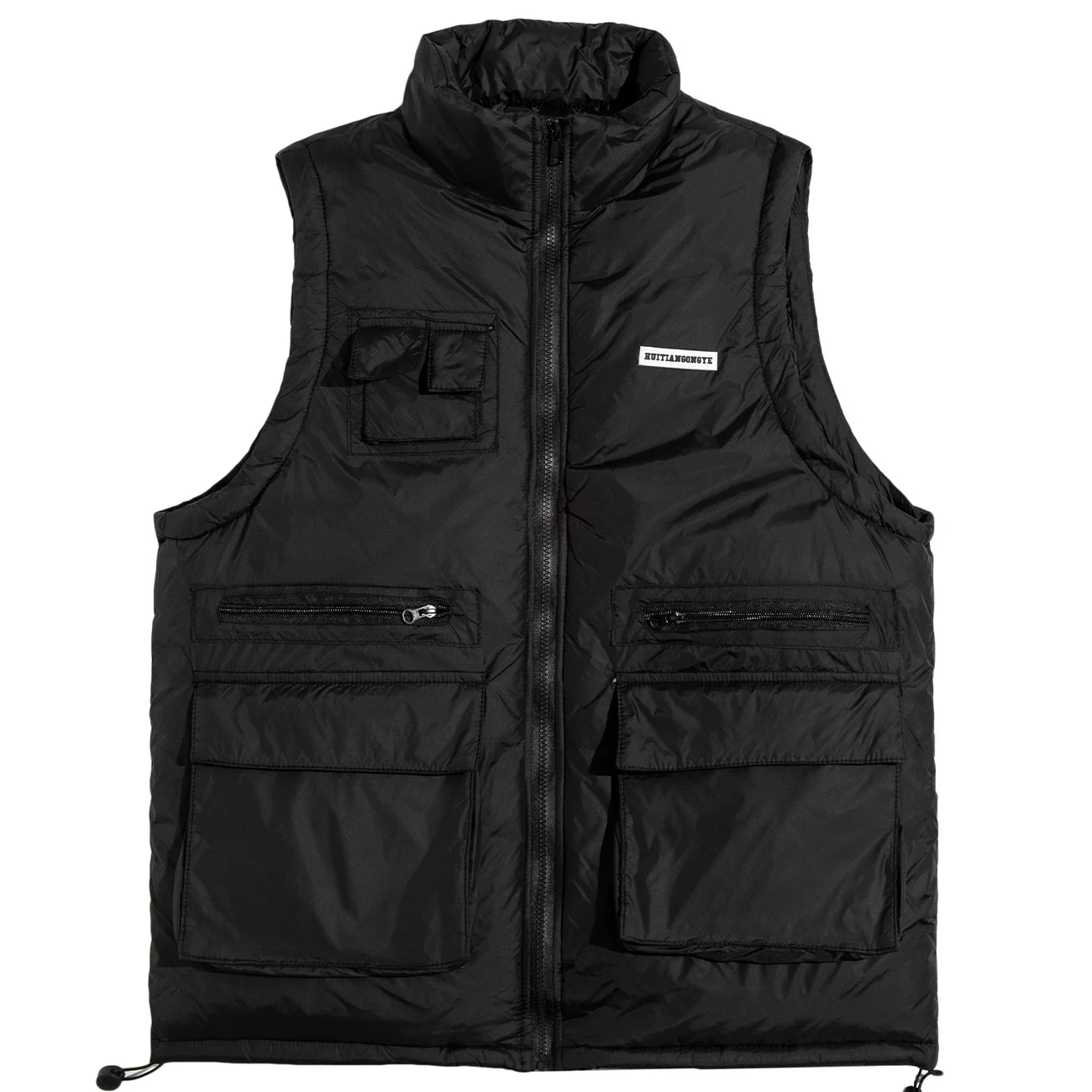 Multi Drawstring Pockets Zipper Vests Jacket Men Winter Down Cotton Vests Techwear Waistcoat Sleeveless Outwear