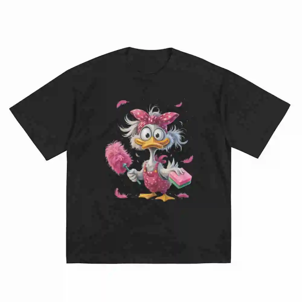 Funny Duck Cleaning Housework Short Sleeve Tee 100% Cotton T-Shirt