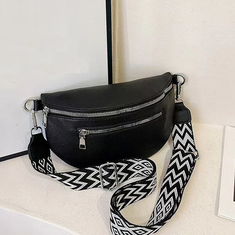 Sleek Black Faux Leather Waist Bag with Adjustable Strap Pattern, Lightweight for Daily Commute, Casual, Stylish, Functional Bag