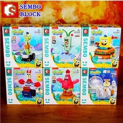 SEMBO SpongeBob Building Blocks Patrick Star Squidward Mr. Krabs Sandy Cheeks Model Kawaii Children's Toy Birthday Gift