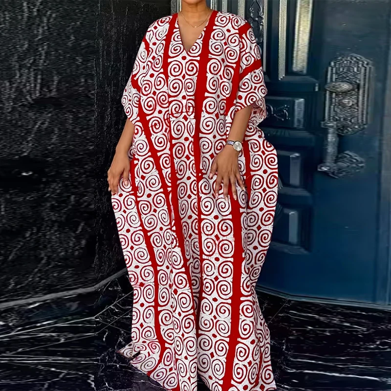 

Платье макси VONDA в богемном стиле, размер 5XL, женское, с V-образным вырезом, повседневное, с принтом, для вечеринок, лето 2026, с рукавом 3/4, свободное, длинное, Vestidos