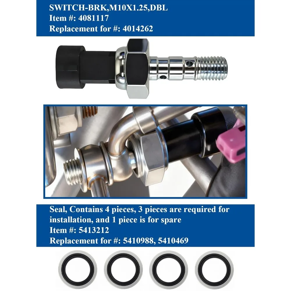 Replacement Brake Pressure Switch with Seal Kit for Polaris Ranger 1000, RZR, Sportsman, General | Replaces 4014262