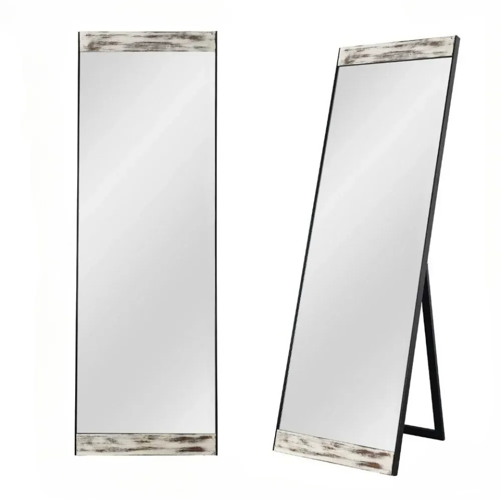 Duży prostokątny lustro do sypialni lustro lustrzany podłogowy, lustro ścienne z okleinami drewno sosnowe, białe Espejo