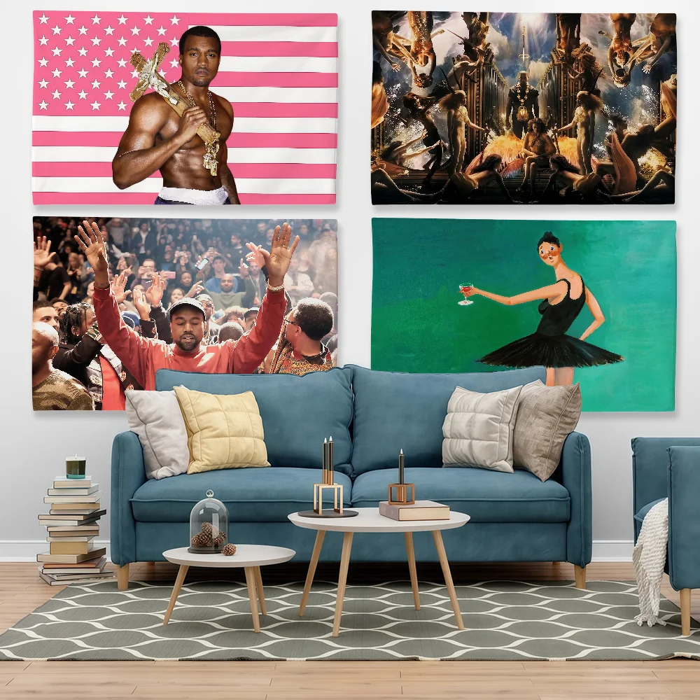 Rapper K-Kanye W-West Funny Flag Tapestry Outdoor Party Bedroom Living Room Dormitory Decorative Themed Wall Hanging Banner Gift