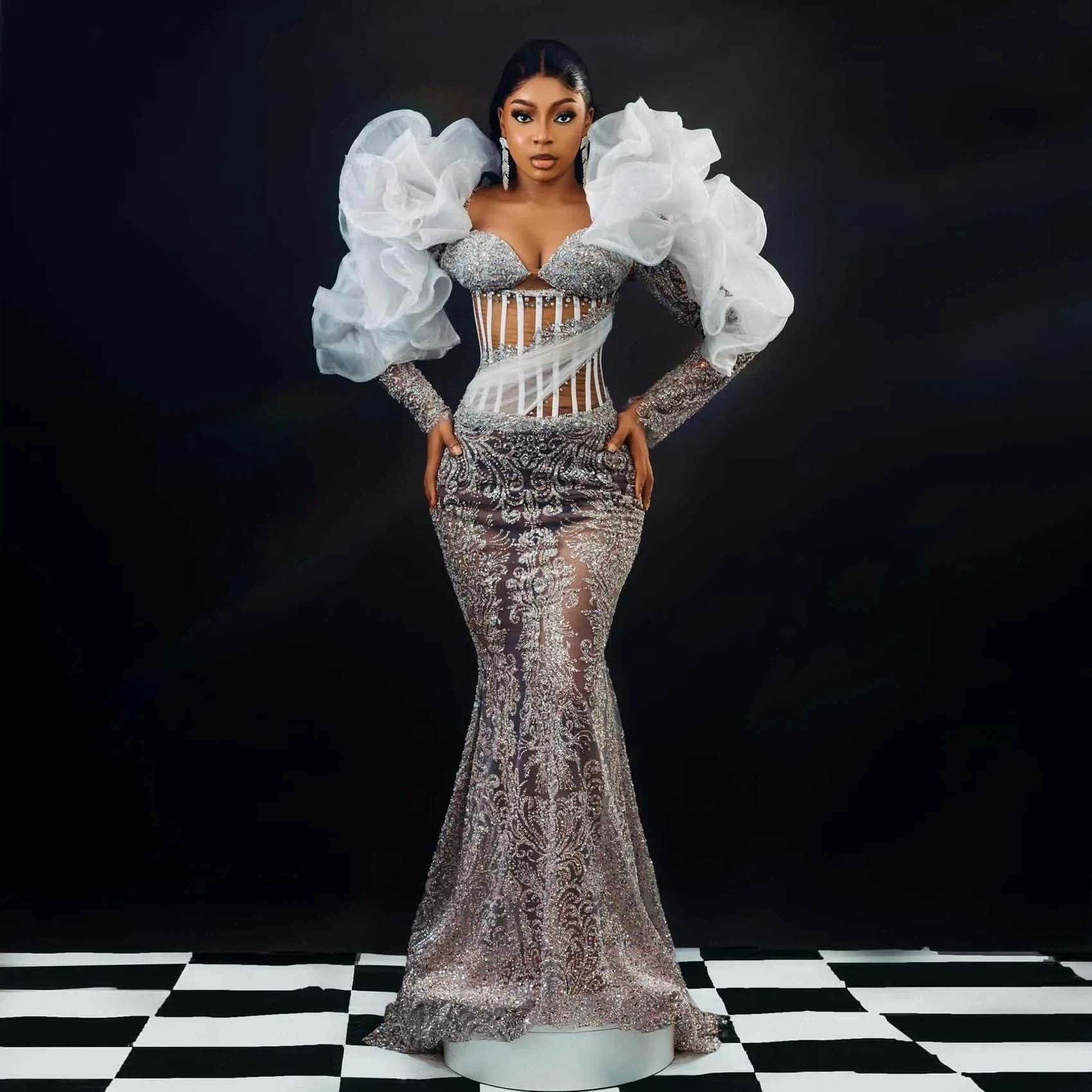 

Роскошное вечернее платье Aso Ebi Mermaid с кристаллами и бисером в африканском стиле, сексуальное вечернее платье знаменитостей с v-образным вырезом и длинными рукавами по индивидуальному заказу