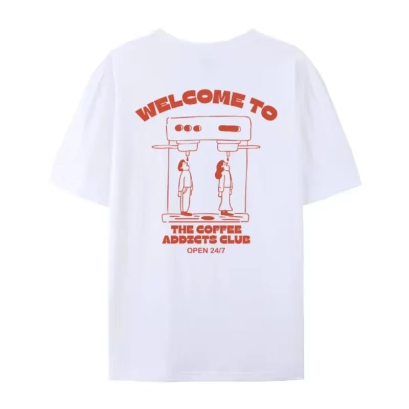 Retro Barista Tee Coffee Addicts Club Graphic T-Shirt Hip Pop Funny Y2k Streetwear Casual Loose Oversized Print Tees Unisex