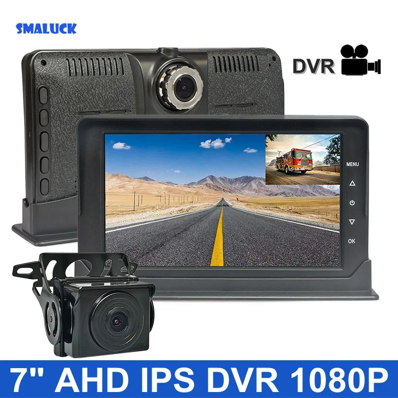 

SMALUCK AHD IPS 1080P 7" Truck DVR Monitor Driving Recorder Dual Lens Front/Rear Dual Recording HD Night Vision Reversing Camera