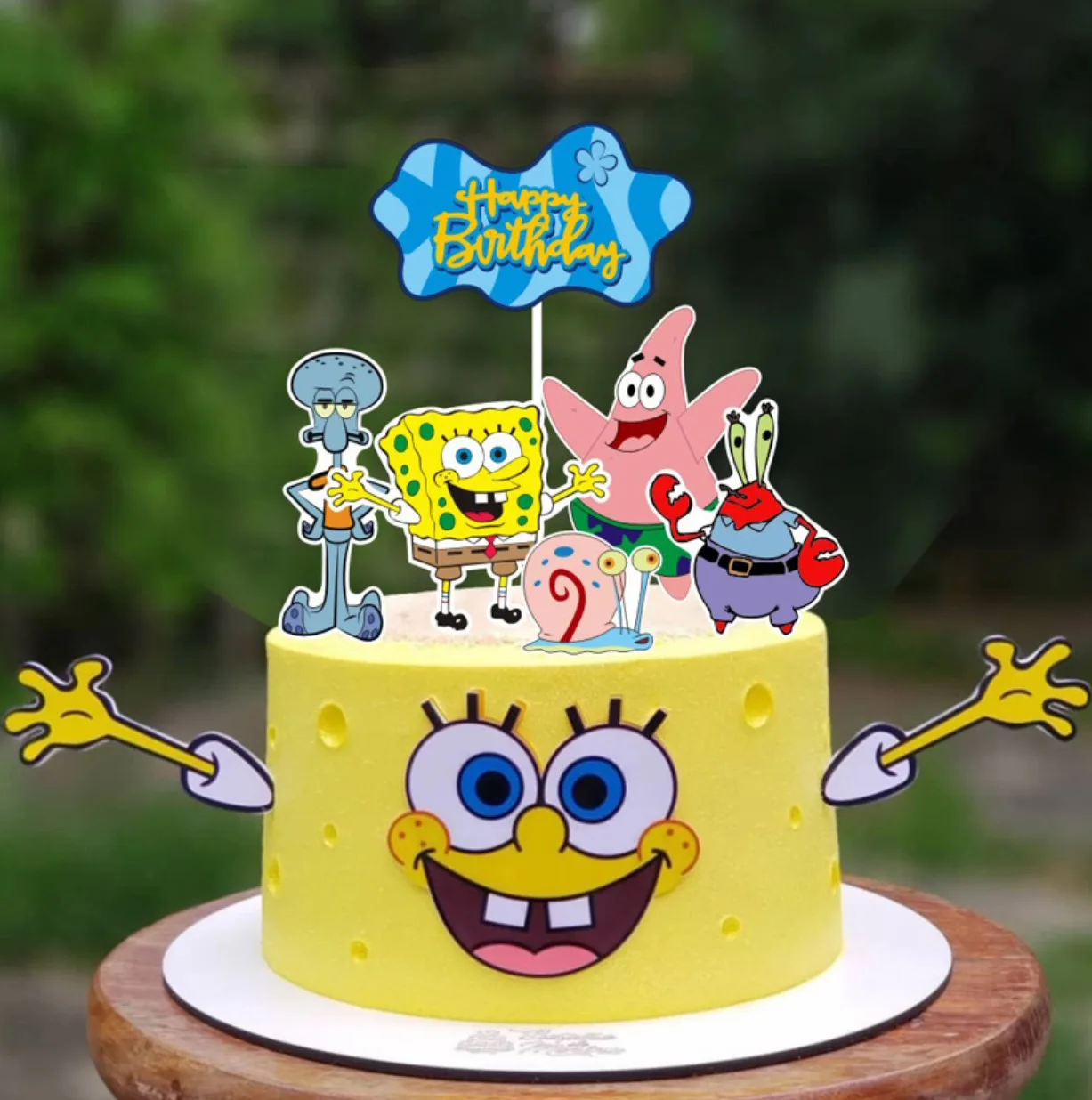 Toppers per torta a tema spugna gialla per la festa di compleanno Cartoon Baby Shower primo compleanno decorazione per torta forniture regali giocattolo