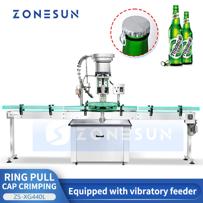 ZONESUN Automatic Ring Pull Crown Cap Capping Machine Easy Pull Bottle Cap Beer Bottle Closure Sealing Equipment ZS-XG440L