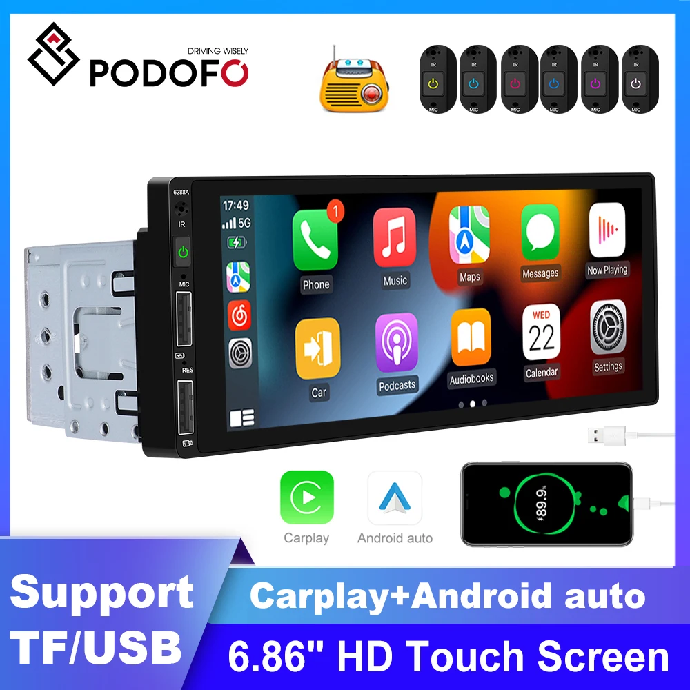 Podofo 1 Din Car radio 6.86 inch Universal Multimedia Video Player Autoaudio MP5 Player For Volkswagen Nissan Hyundai Kia Toyota