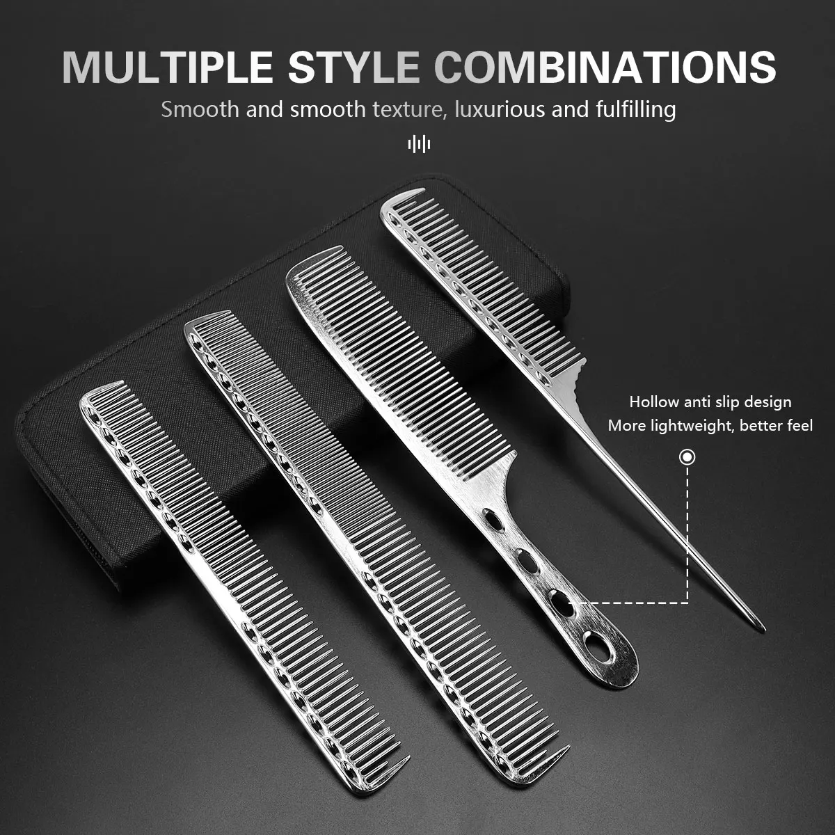 4 Pcs Professional Metal Aluminum Dressing Comb Cutting Combs Set for Barber Hair Styling Hair Combs Anti Static Styling Comb