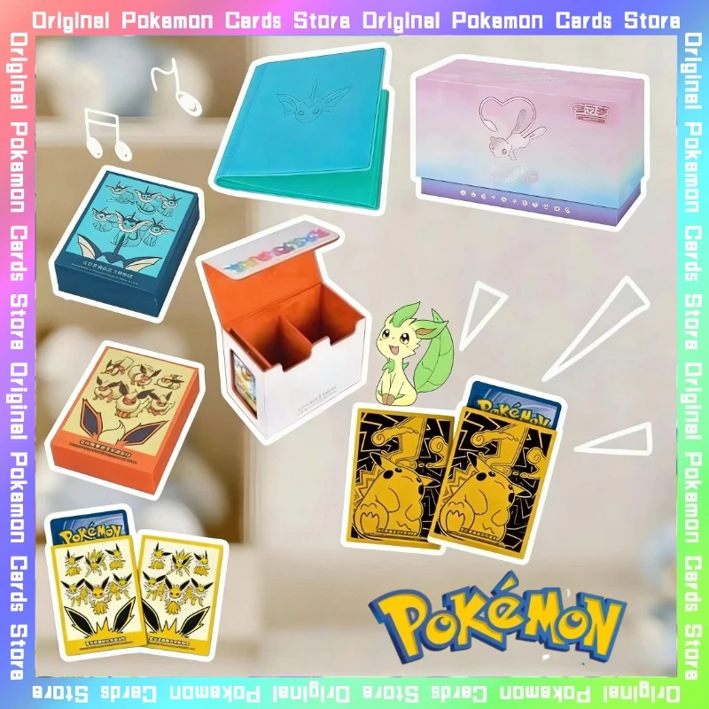 

100%Original Pokemon Mew Eevee Card Case Bright Storage Box Pikachu Trading PTCG Simplified Chinese Collectible Cards Toy Gifts