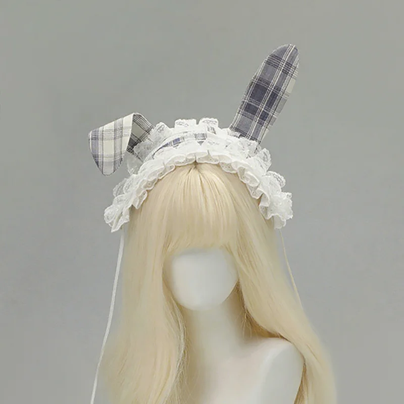 

Cat Rabbit Ear Cosplay Headwear Costume Bow Check Square Stripe Lace Lolita Headdress Jirai Kei Accessory Cute Kawaii Gifts Prop