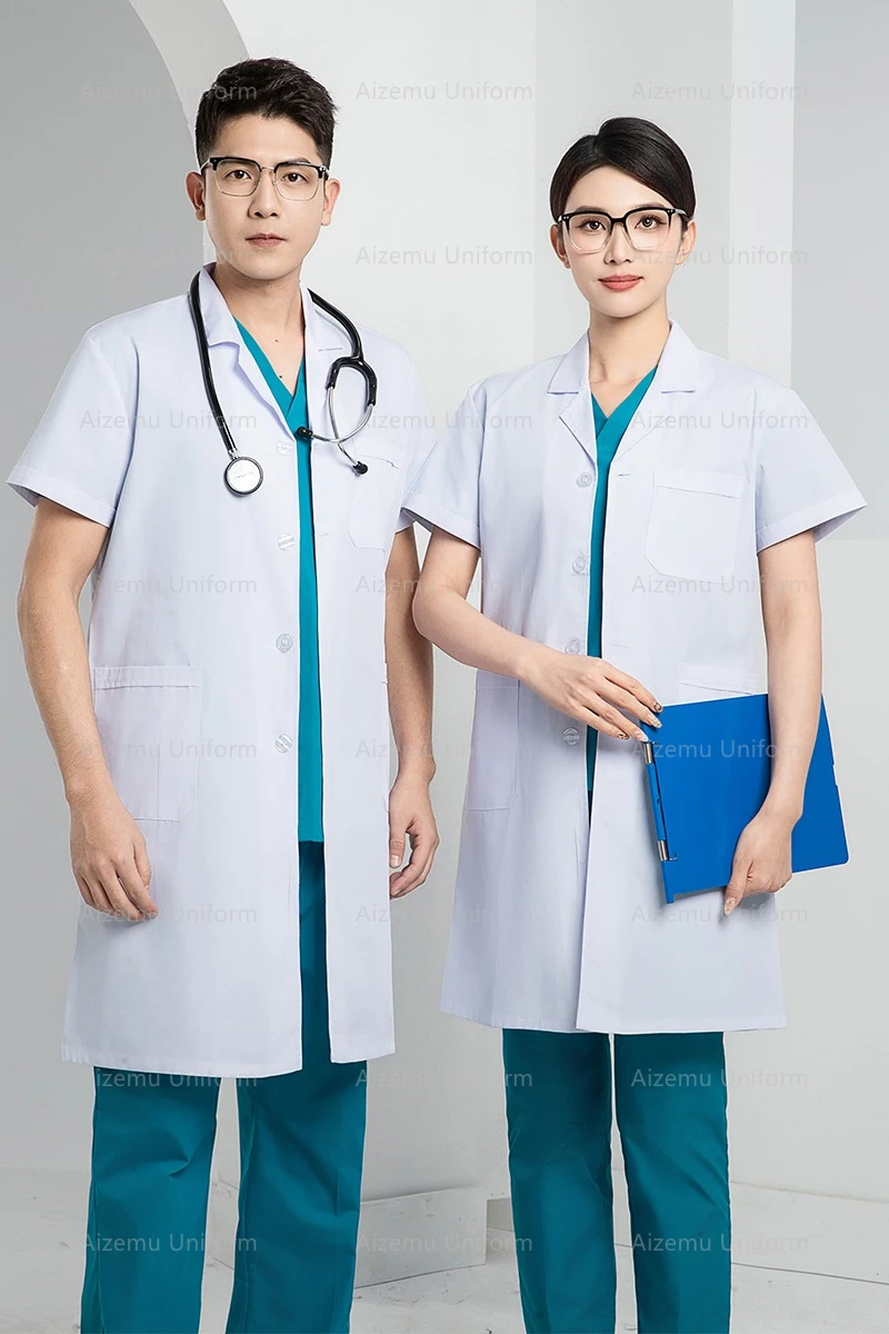 المرأة الأبيض الزي الطبي ممرضة زي مختبر رداء الملابس التجميل عمال فستان مستشفى السريرية طبيب ملابس العمل الرجال