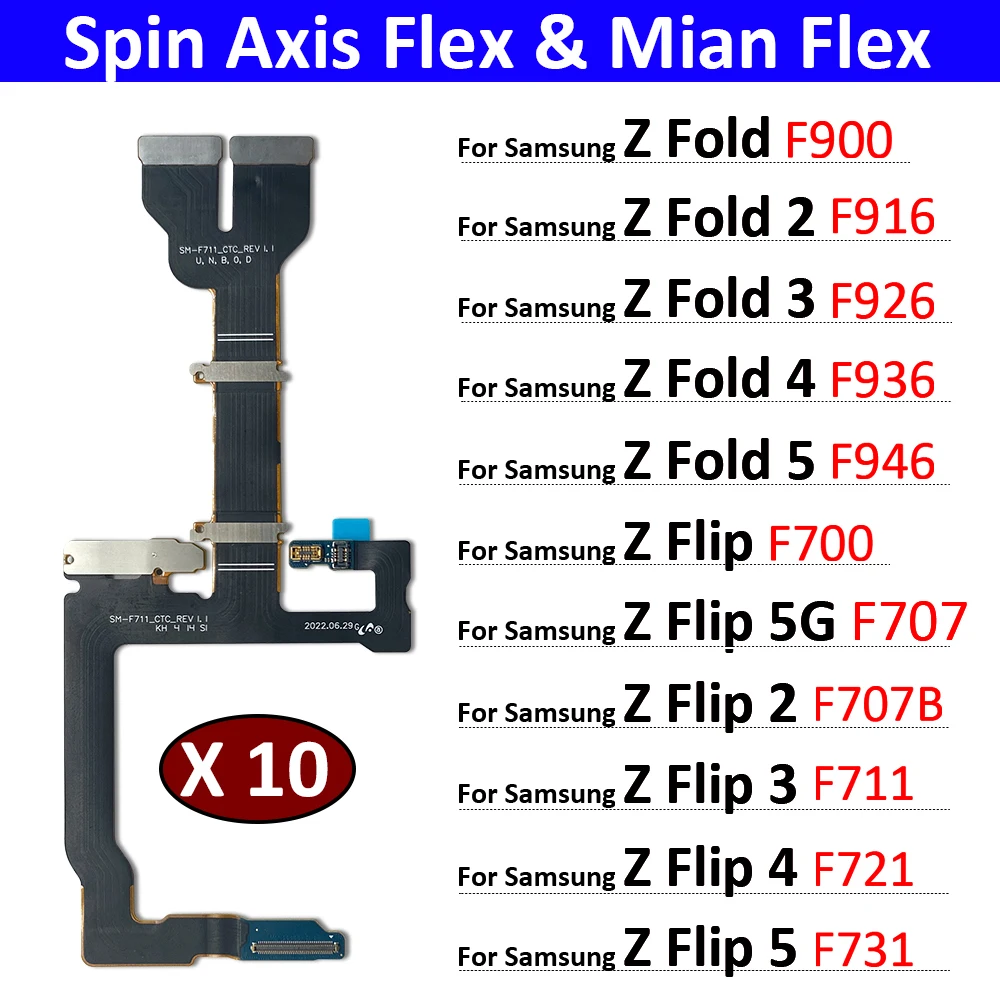 10Pcs, Spin Axis Flex MainBoard Connector LCD Display USB Flex Cable For Samsung Z Flip Fold 1 2 3 4 5