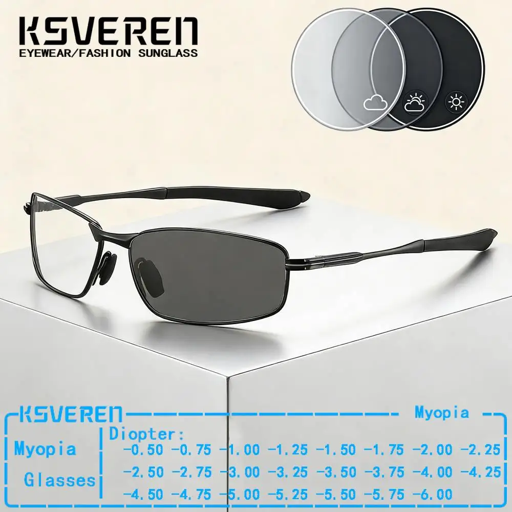 

Metal Square Photochromic Myopia Glasses Men Clear Lens Fashion Finished Prescription Glasses Driving Eyewear Negative Diopter