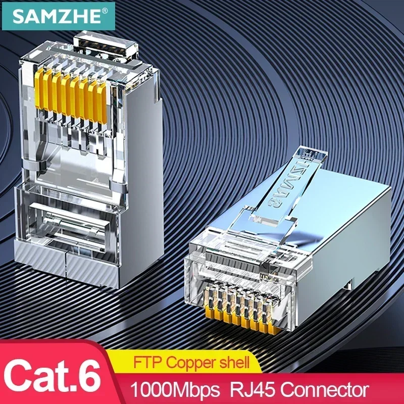 SAMZHE 10/100pcs RJ45 Connector Cat6a Cat7 RJ45 Plug Shielded FTP 8P8C Network Crimp Connectors Crystal Heads Gold Plated