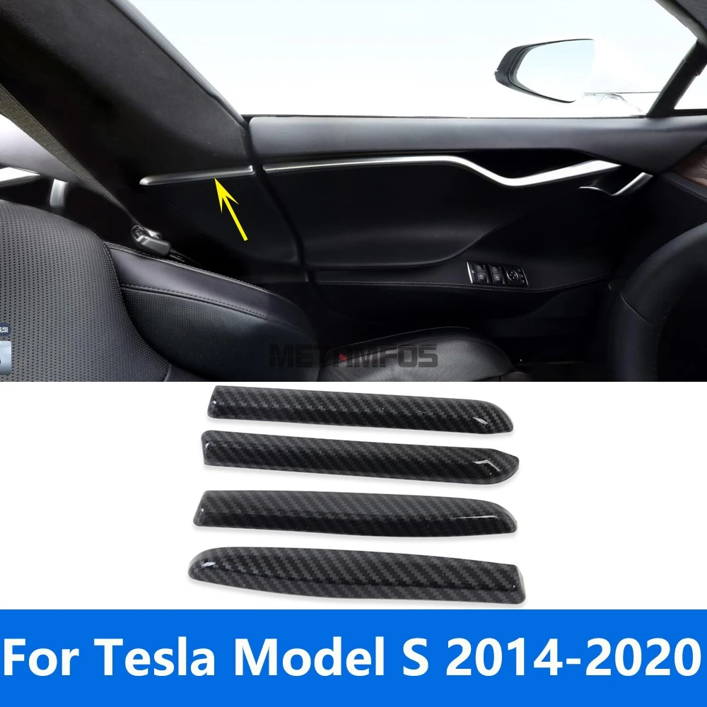 For Tesla Model S 2014-2017 2018 2019 2020 Carbon Fiber Interior Door Armrest Strip Molding Trim Sticker Accessories Car Styling