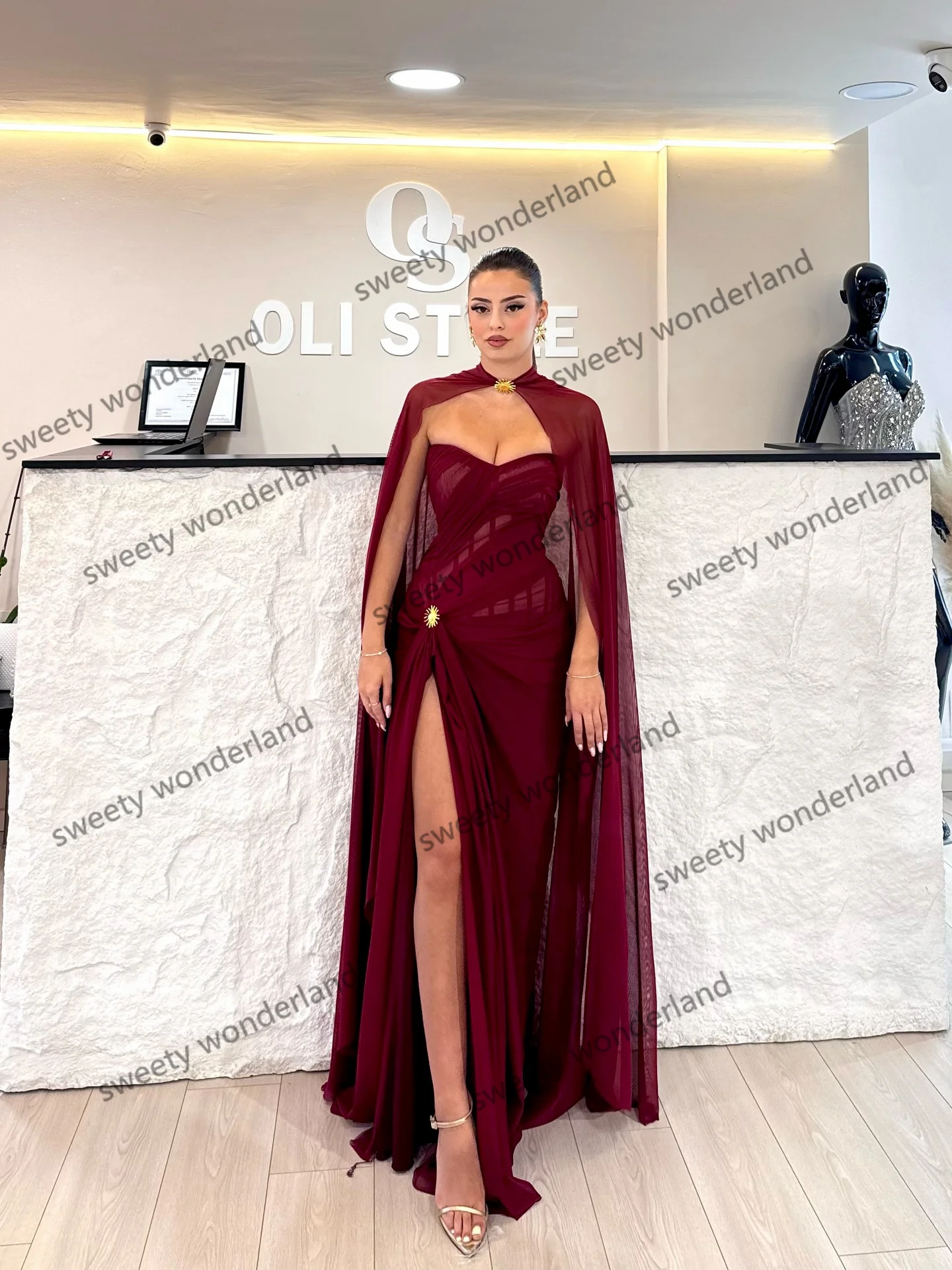 Robe de soirée bordeaux, Maxi, fente exquise, avec plis enveloppants, robe de soirée de mariage, personnalisée, élégante