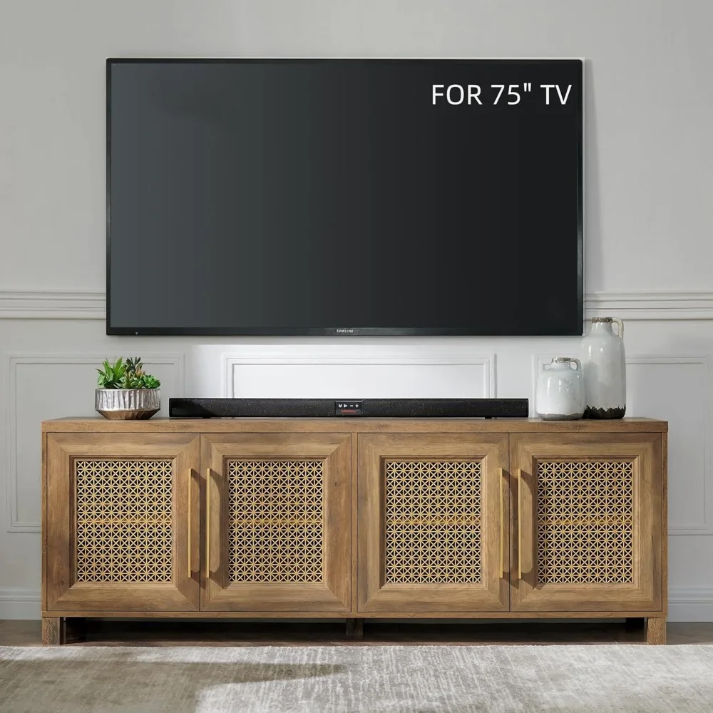 

Medieval modern TV stand, suitable for 65/70/75 inch TVs, Bohemian TVs with storage cabinets and media consoles, cable holes