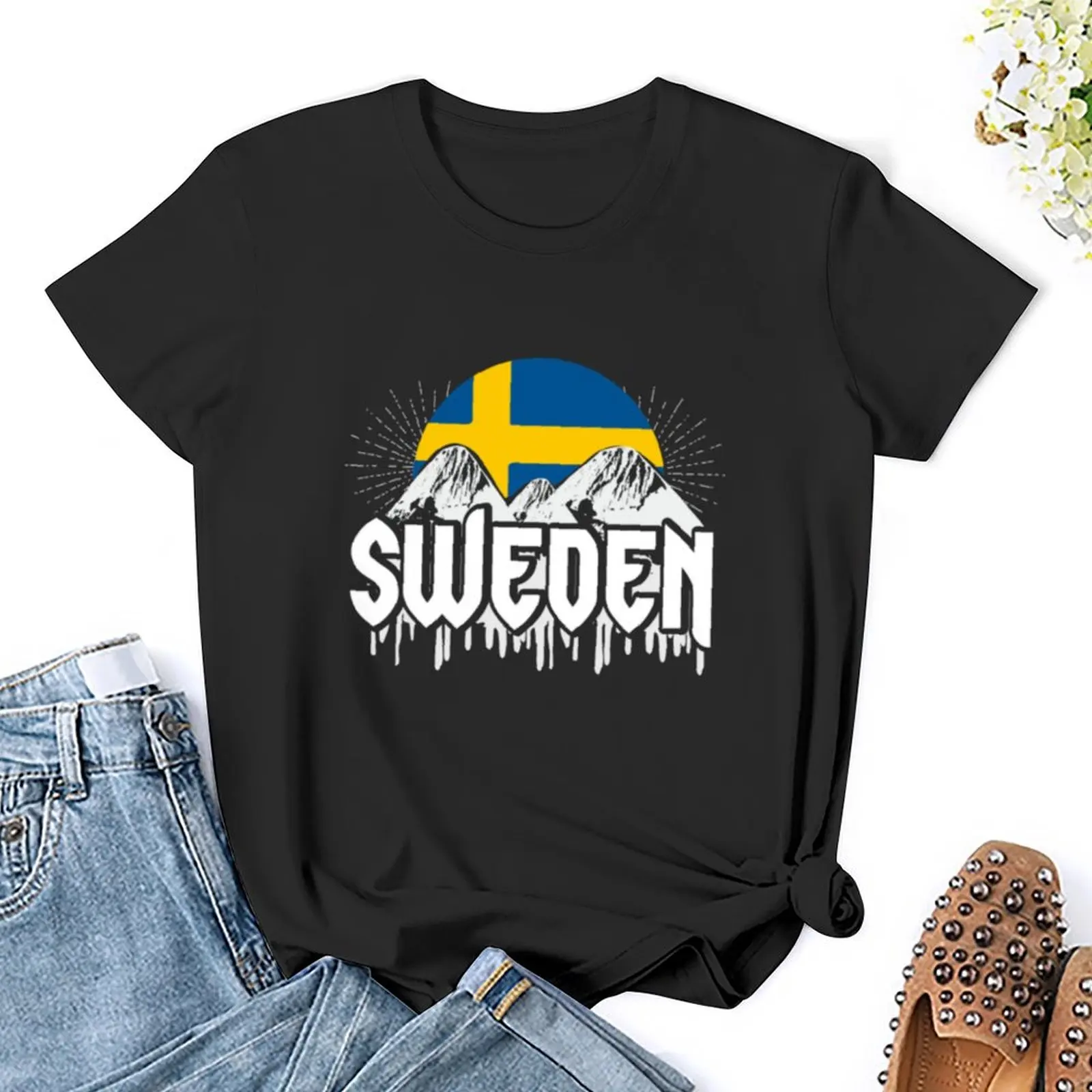 Sweden North Country Flag mountains T-Shirt aesthetic clothes female Women's tee shirt