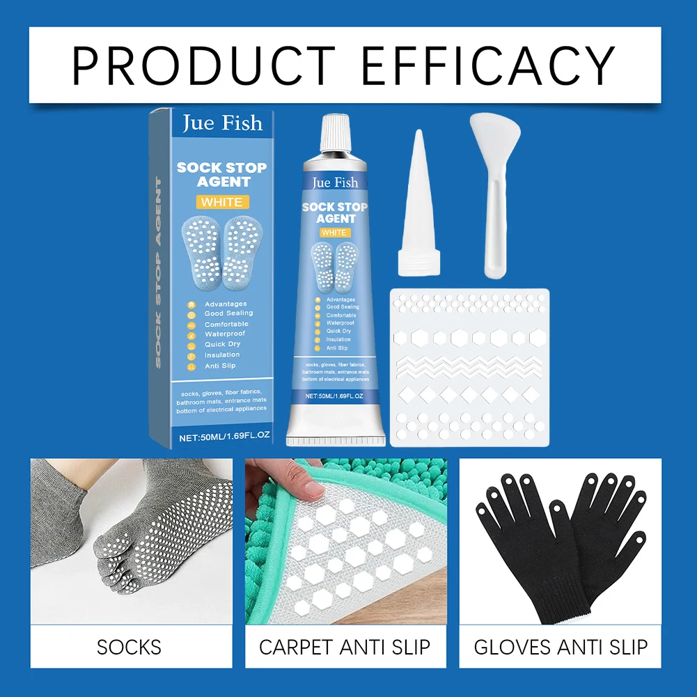 Sock Stop Glue with Scraper and Template Soft Non-Slip Adhesive Sock Stopper Liquid for Socks Pet Socks Floor Mats Blankets