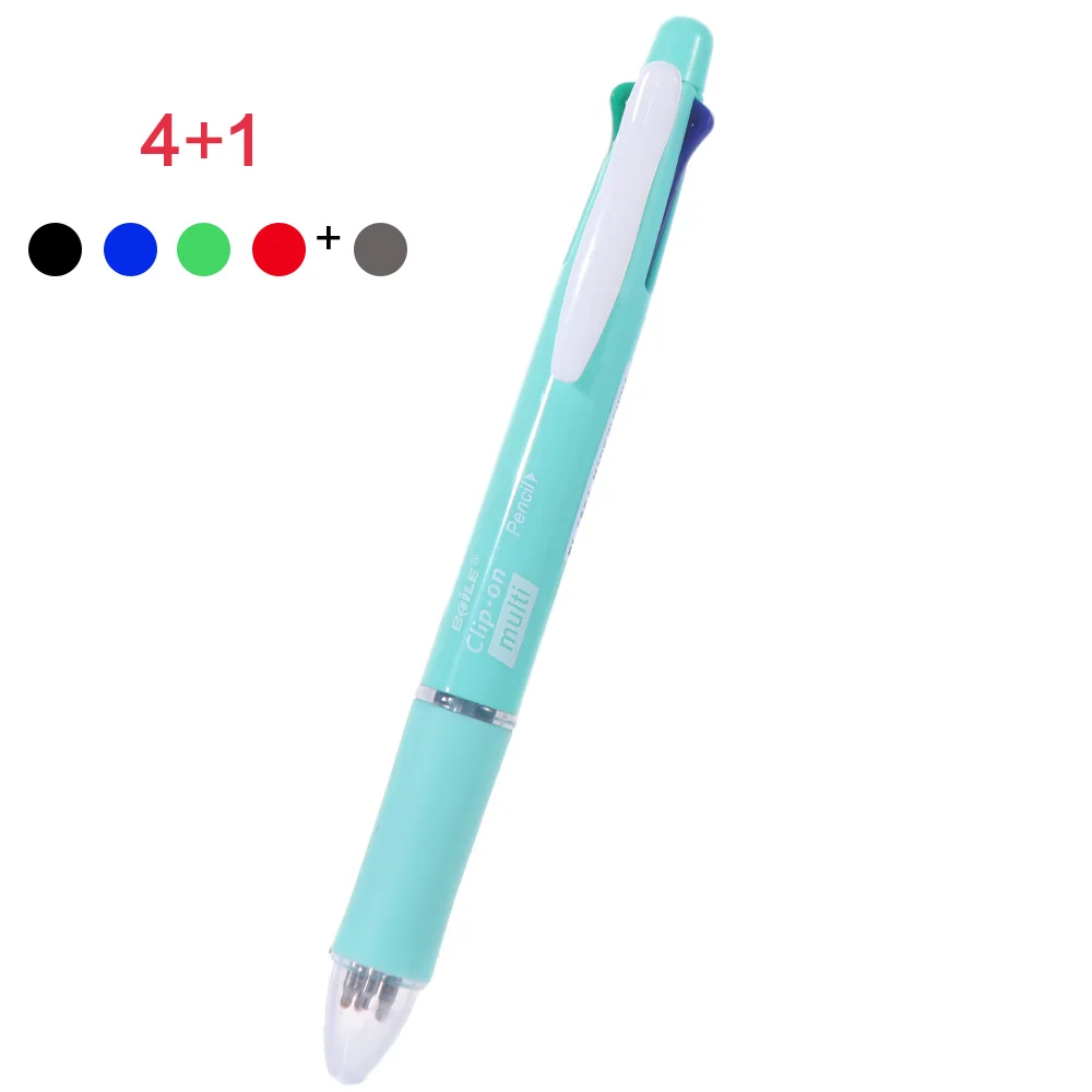 

4pcs 4 Colors Ball Pen Multicolor Ballpoint Pens 5 in 1 Clip-on Multicolor Retractable Pen Rubber Grip Soft
