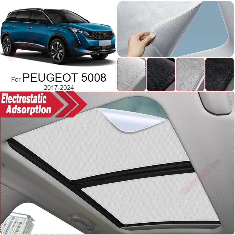 For PEUGEOT 5008 2017-2024 Car Anti-UV Electrostatic Adsorption Sunroof Sunshade Suede Fabric Auto Heat Insulation Skylight