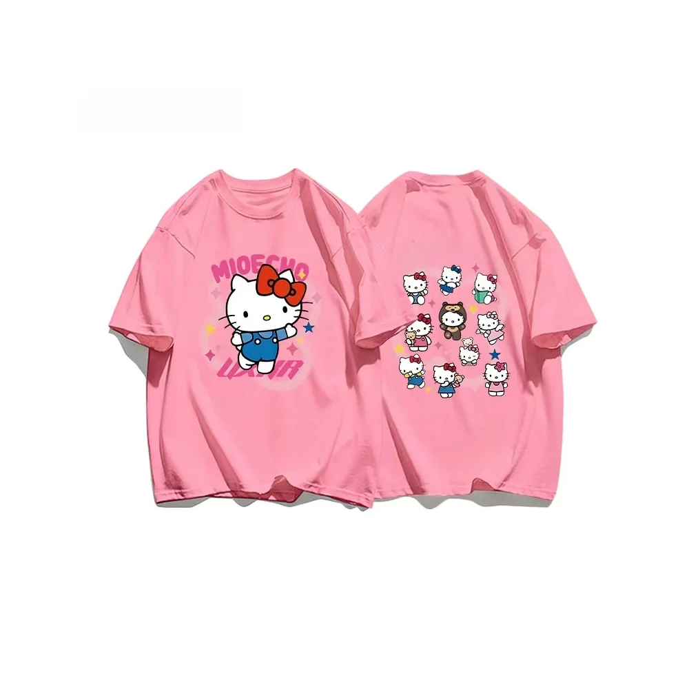 صيف 2025 الحلو لطيف مرحبا كيتي مطبوعة القطن قصير الأكمام فضفاضة عادية المرأة تي شيرت تنوعا للمرأة بلايز عادية