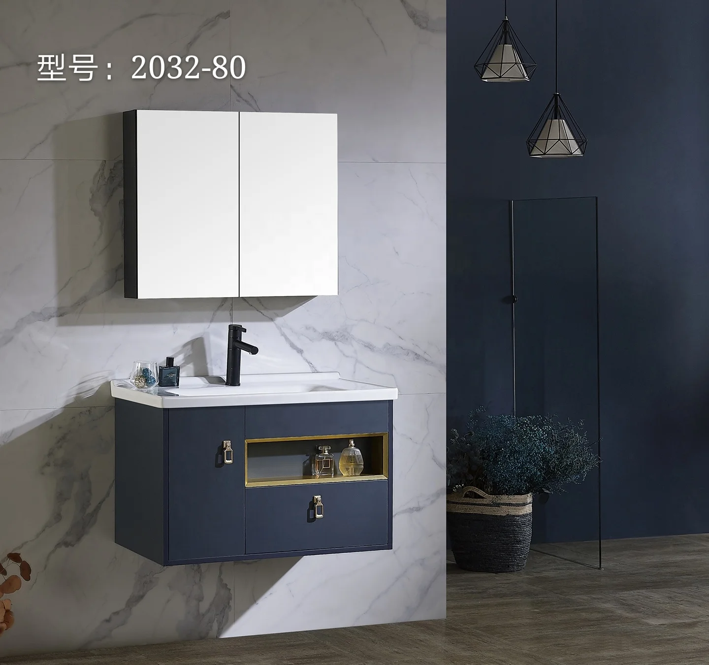 Modern Bathroom Vanity Cabinet with Ceramic Basin and Mirror Waterproof Easy to Clean Farmhouse & Apartment Use