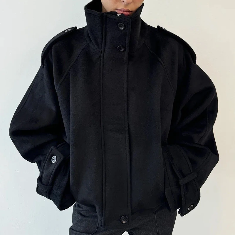 Elegante Wolljacke mit Stehkragen für Damen, Lose Passform, Lange Ärmel, Einreihig, mit Reißverschluss, Damenjacke, Herbst-Winter-Oberbekleidung 2026 – Detail 16