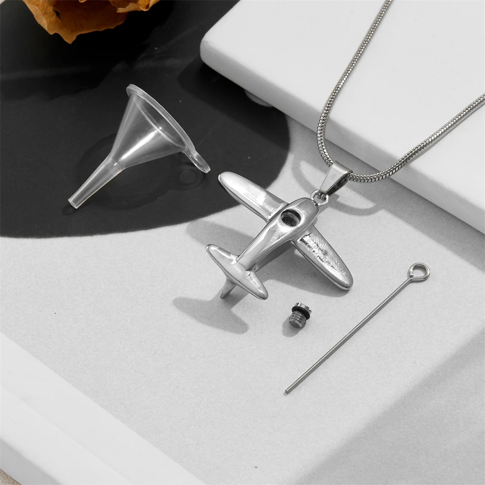 قلادة حرق الطائرة من الفولاذ المقاوم للصدأ للرماد البشري - تذكار مجوهرات الجرة التذكارية، يحمل رماد الرجل المحبوب #3