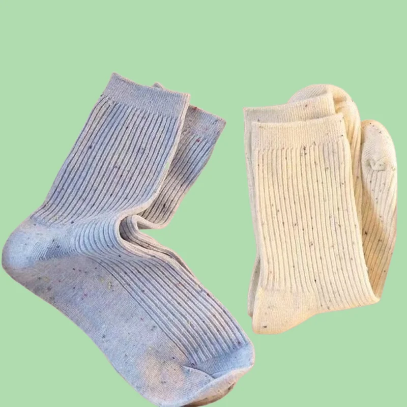 

6/12 Pairs Fashion Women's Comfortable Casual Socks Gentle Cream Color Breathable Pinstripe Mid-tube Socks Solid Color Socks