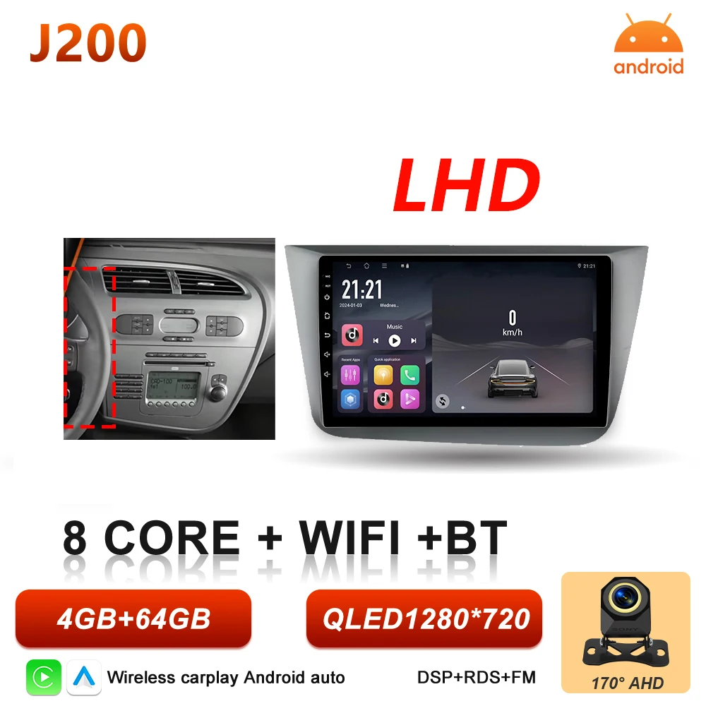 Android 16 autoradio Carplay voor Seat Altea 5P Toledo 3 2004 - 2015 Auto multimediaspeler stereo BT intelligente systemen scherm