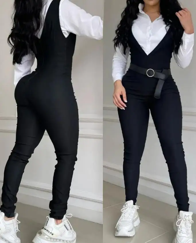 

2024 New Style Celebrity Autumn Set Women's Long Pants Small Stand Long sleeved Top Strap Pants Fashion Two Piece Set