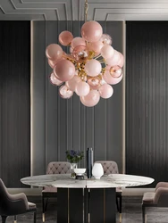 Art Deco Pink Bubbles Glass Chandeliers Light Lobby Modern Designer Hanging Light for Ceiling Trendy Home Pendant Led Lamp